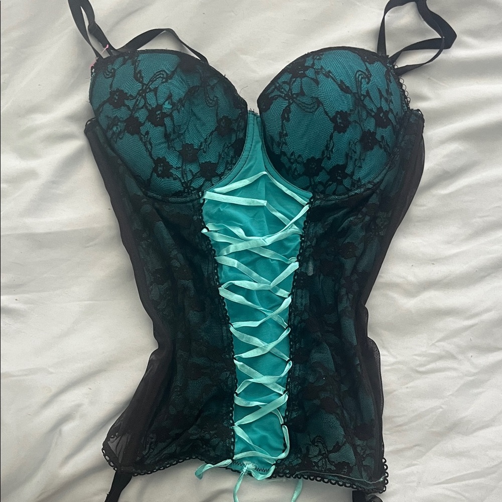 Native Intimates Black and Teal Lace Bustier